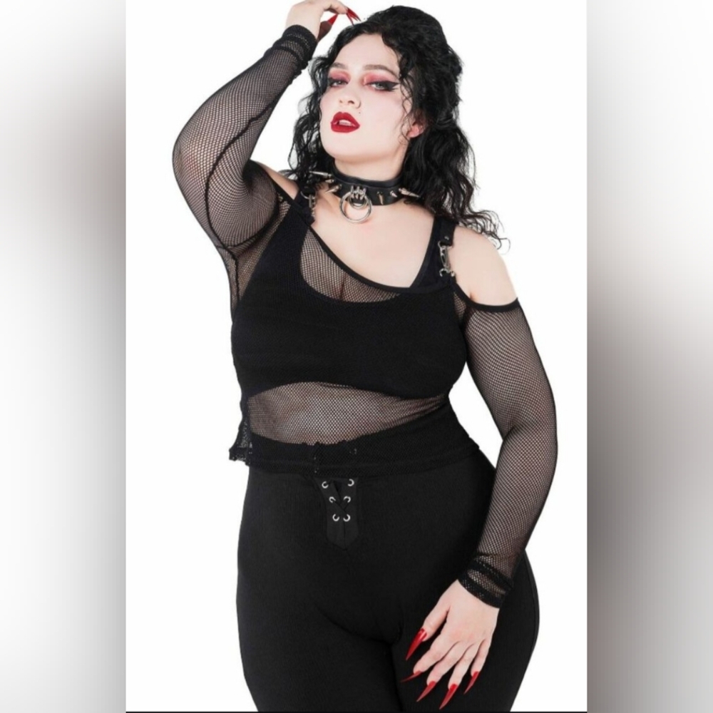Killstar Black Mesh Cold-Shoulder Layered Top